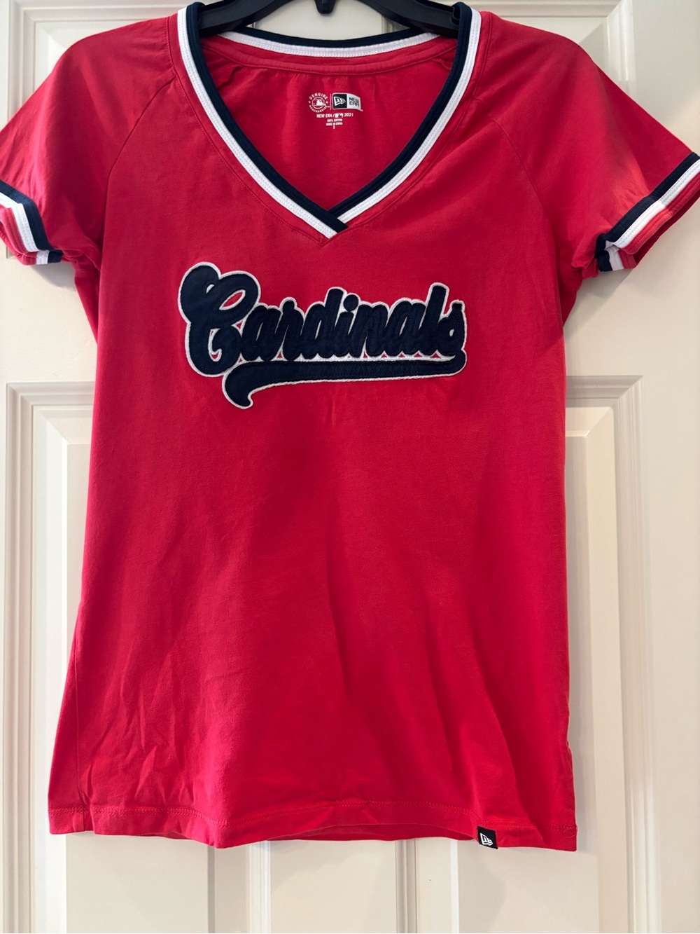 New Era Red Cardinals V-Neck Tee with Navy & White Trim